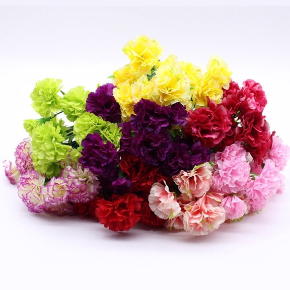 11 Heads Carnation Artificial Flowers Bouquet Plastic Fake Plants Flower Mother Day Gifts Wedding Home Garden Decor White Smile Home