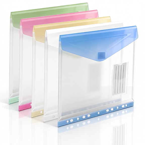 11-Hole Binder Pockets, Fits Letter / A4 Size for 2/3/4 Ring Binder, 10 Pack Plastic Expanding File Folders with Label & Hook-Loop Closure, 200-Sheet Capacity, Suitable for Home, Office, School
