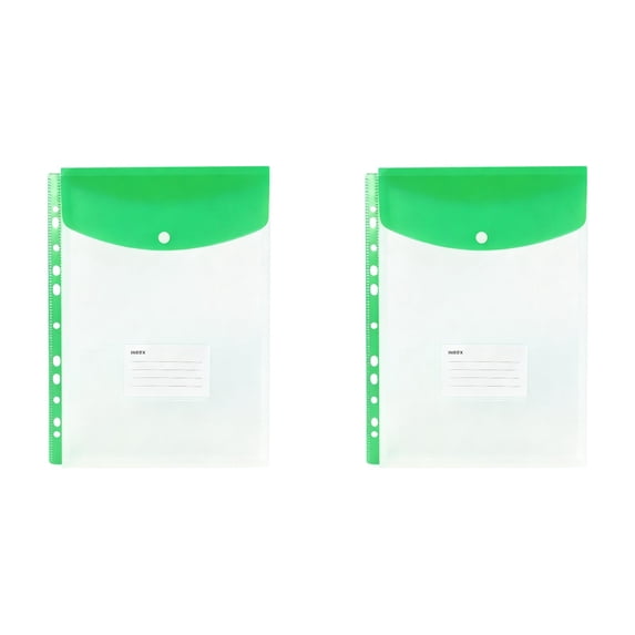 11 Hole Binder Pockets with Snap Closure & Label – Expandable Plastic Envelopes for 2/3/4 Ring Binders, Vertical Document Organizer, Letter Size, School Office Home Supplies (2PC)