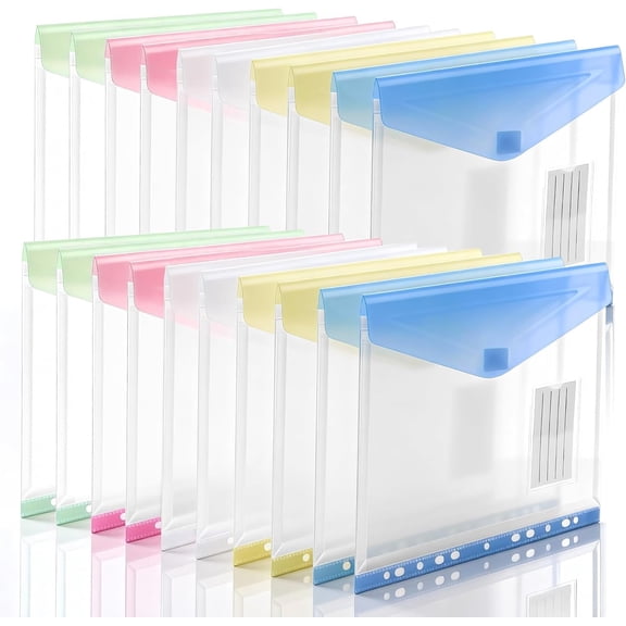 11-Hole Expanding File Pockets Assorted Colors, 10 Pack Plastic Binder Folders with Pockets for 3 Ring Binder, Expandable Plastic Envelopes Binder Sleeves with Hook-Loop Closure