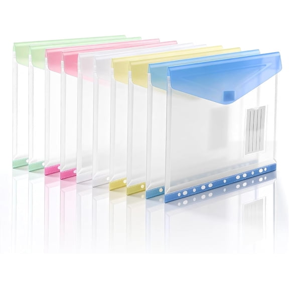 11-Hole Expanding File Pockets Assorted Colors, 10 Pack Plastic Binder Folders with Pockets for 3 Ring Binder, Expandable Plastic Envelopes Binder Sleeves with Hook-Loop Closure