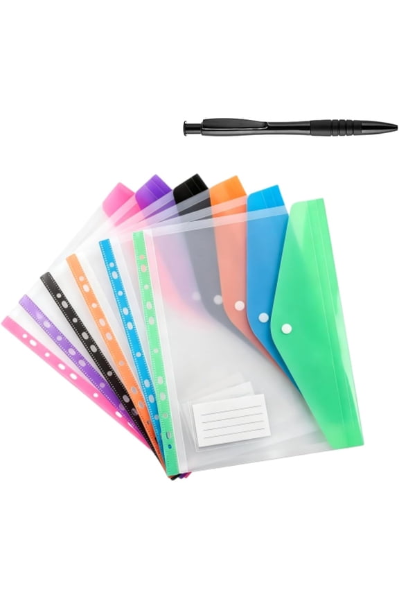 11-Hole Expanding File Pockets Assorted Colors, 11-Hole Binder Pocket with Label, Index Dividers Pocket Folders Plastic Envelopes Clear Document Folders for Ring Transparent Binder (6PC,A )