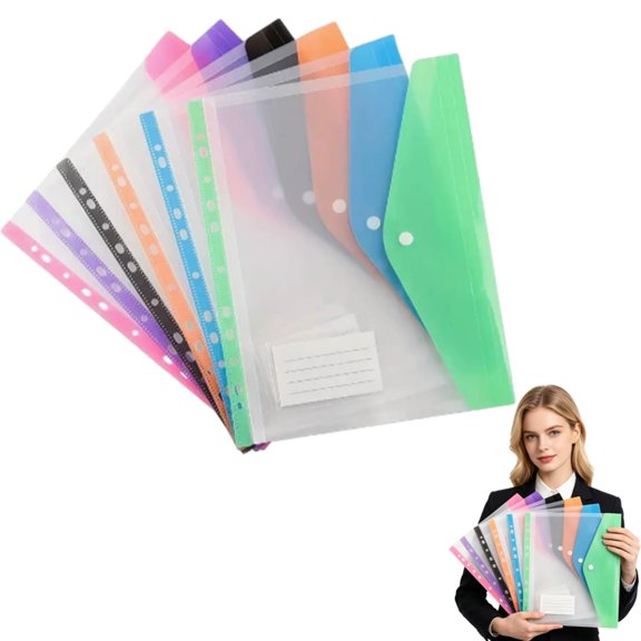 11-Hole Expanding File Pockets Assorted Colors, 12 Pack Binder Pockets with Label Pocket, Waterproof PVC File Folders for 2/3/4 Ring Binder, A4-Size Document Pouches
