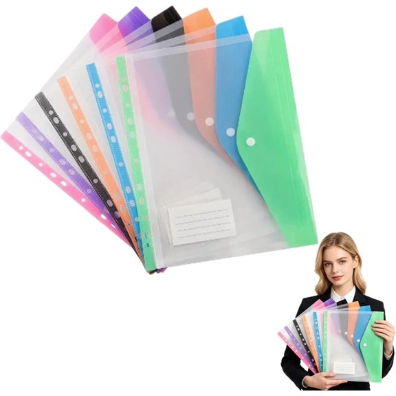 11-Hole Expanding File Pockets Assorted Colors, A4 Expanding File Folder, Colorful File Binder with 11-Hole Binder Rings, Expandable Button and Label Pockets for School, Home, Office (6pcs/Set2)