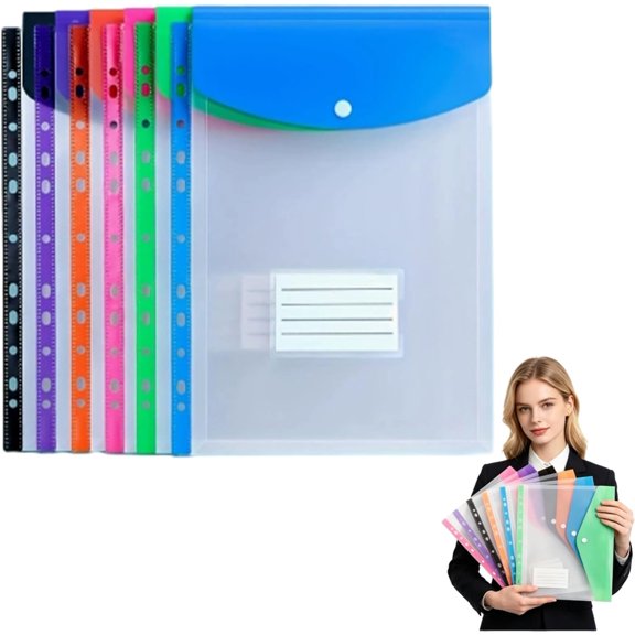 11-Hole Expanding File Pockets Assorted Colors, A4 Expanding File Folder, Colorful File Binder with 11-Hole Binder Rings, Expandable Button and Label Pockets for School, Home, Office (6pcs/Set1)