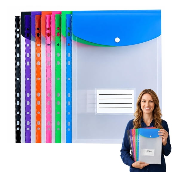 11-Hole Expanding File Pockets Assorted Colors, Large Capacity Binder Pockets with Label Pocket, Waterproof PVC File Folders for 2/3/4 Ring Binder