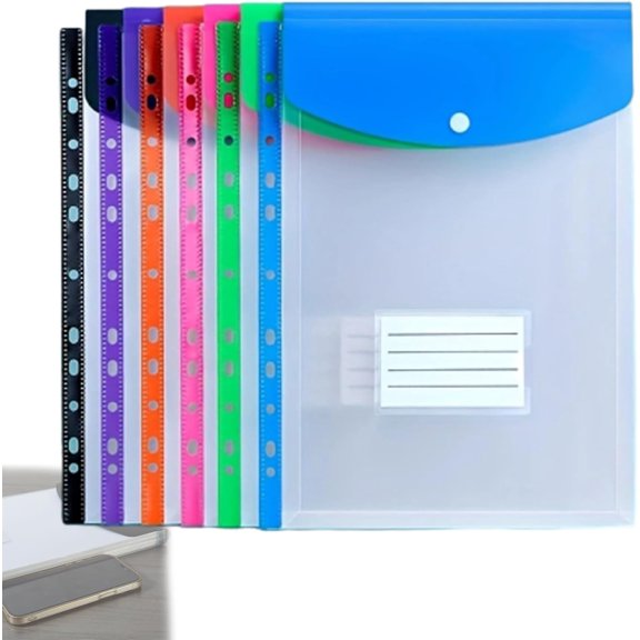 11-Hole Expanding File Pockets Assorted Colors, Transparent Binder Organizer, Universal Sheet Protectors for School Home Office (Mix,Vertical 6pcs)