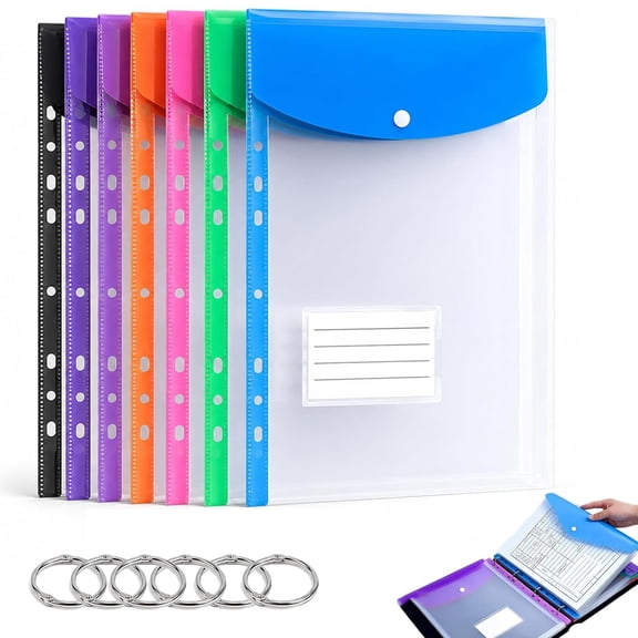 11-Hole Expanding File Pockets – Assorted Colors, Transparent Waterproof Expandable Organizer with Snap Closure and Labels, Versatile Document Storage for Home & Office