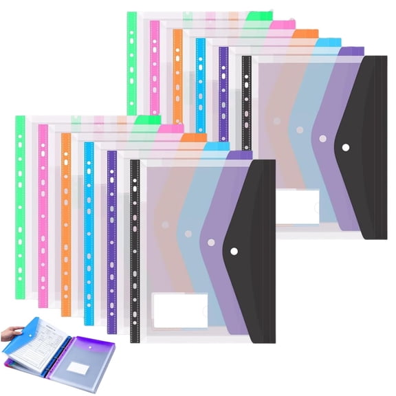 11-Hole Expanding File Pockets Assorted Colors - Waterproof PVC File Folders for 2/3/4 Ring Binder, 6/12 Pack Binder Pockets with Label Pocket for School Office (Vertical*6)