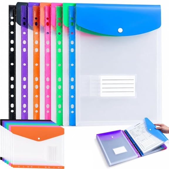 11-Hole Expanding File Pockets, Expandable File Folder Document Organizer, Snap Button Label Envelopes, 2 3 4 Ring Binder School Office Storage