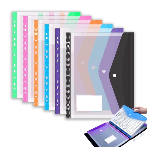11-Hole Expanding File Pockets, Heavy-Duty Plastic Binder Envelopes, Waterproof File Folders, Hold Up to 200 Sheets, for 2/3/4 Ring Binders