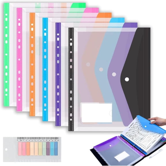 11-Hole Expanding File Pockets, Universal 2/3/4 Ring Binder Fit, Waterproof PP Snap Closure Binder Folders, 200 Sheet Capacity, Horizontal/Vertical