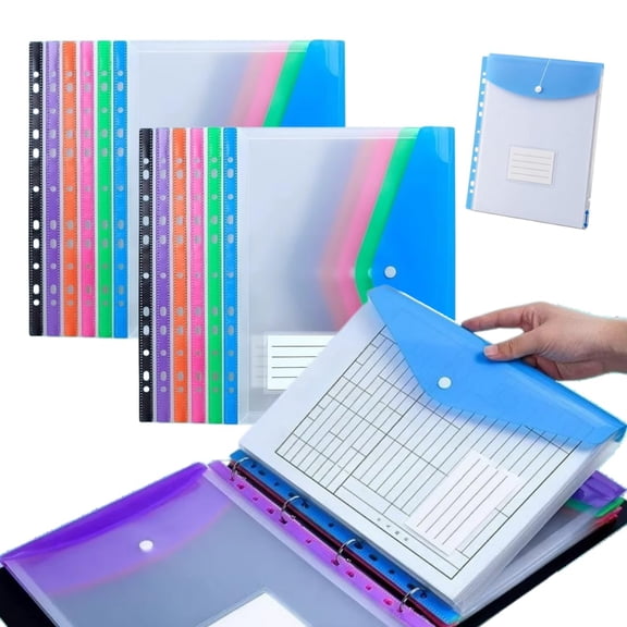 11 Hole Expanding File Pockets, Waterproof 0.4mm Binder Envelopes for 2, 3 & 4 Ring Binders, Large Capacity Paper Organizer for School, Home & Office
