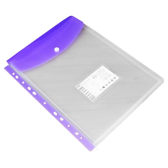 11-Hole Loose Leaf File Bag, Transparent Data Storage Bag for Documents, Purple Vertical