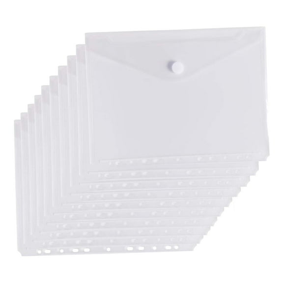 11 Holes Clear Envelope Pocket Insert With Hook And Loop Closure Letter Size 10 Packs Transparent Student Button Student Storage A4 Folder Loose Leaf Storage Book