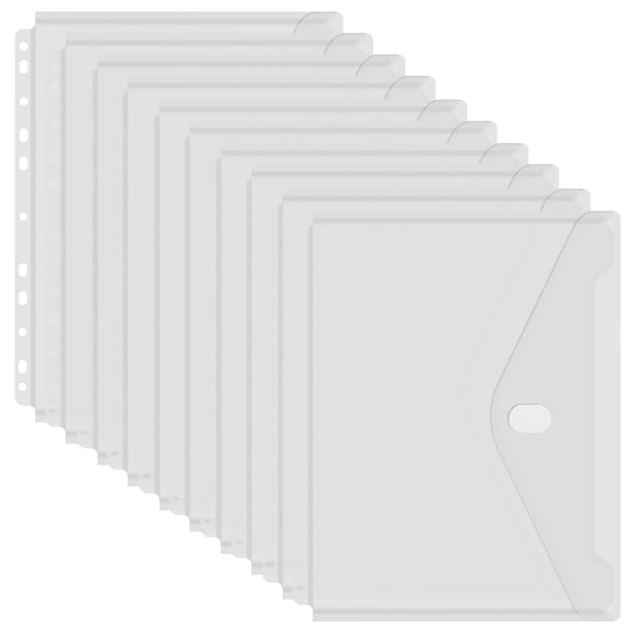 11 Holes Clear Poly Envelope Binders Pocket Insert with Hook and Loop Closure Letter Size 10 Packs