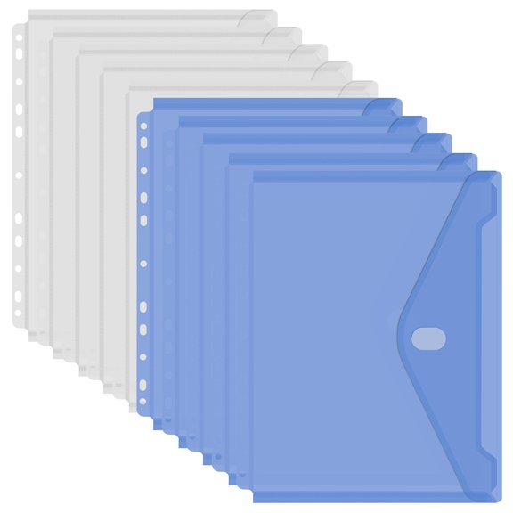 11 Holes Clear Poly Envelope Binders Pocket Insert with Hook and Loop Closure Letter Size 10 Packs