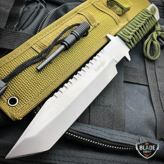 11" Hunting FIXED BLADE Knife Survival + Firestarter SET