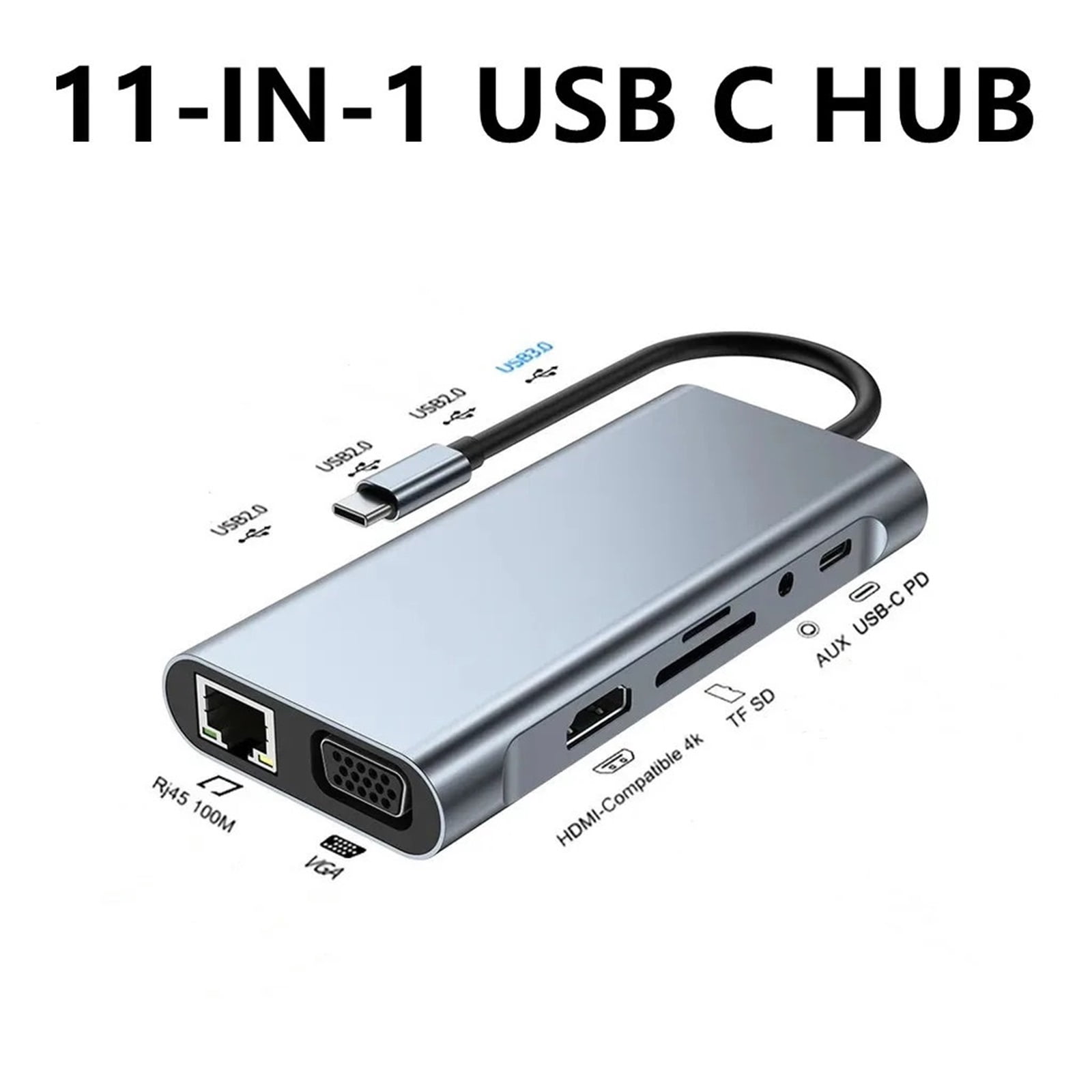11-IN-1 USB-C 3.0 HUB 4K Type C to VGA USB 3.0 Adapter Type C HUB Dock PD 87W USB-C Splitter ,High Image Resolution