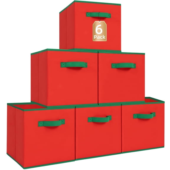 11 INCH Red-6 Pack Fabric Foldable Storage Cubes with Handles