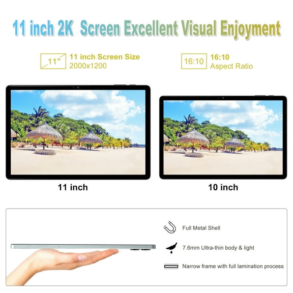 11 Inch 2 in 1 Tablet, Android 14.0 Tablets, Octa Core Processor, 18GB (6GB+12GB virtual)/128GB ROM, WiFi, Bluetooth, GPS, Google Certified Tablet PC, 5+5+13MP Camera, with Keyboard