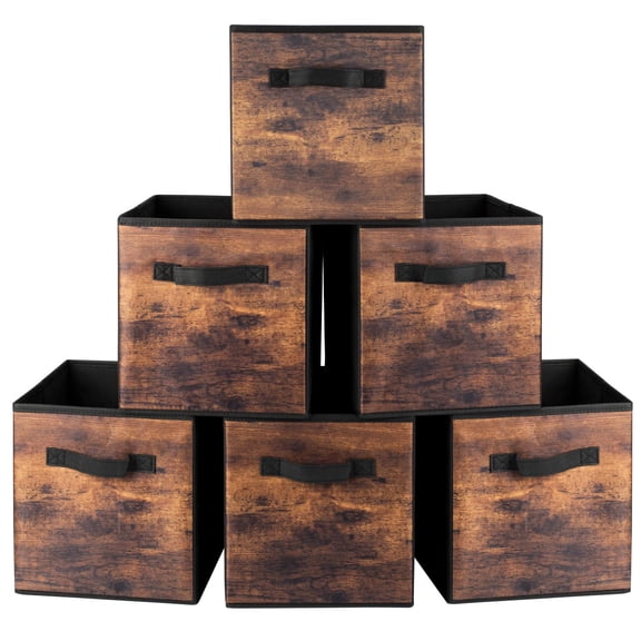 11 Inch 6 Pack Brown Fabric Storage Cubes Closet Organizer Bins