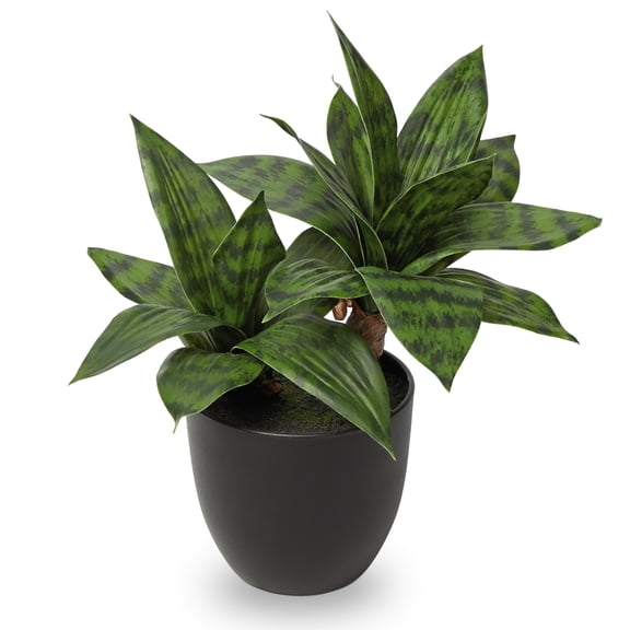 11 Inch Artificial Snake Plants in Pots Fake Tropical Sansevieria Small Potted Plants Desk Table Top Decor 20 Leaves Fake Laurentii Indoor Outdoor Home Decor Dracaena Trifasciata 'Black Robusta'