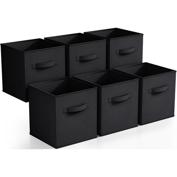 11 Inch Black Foldable Fabric Storage Cubes 6 Pack Closet Organization
