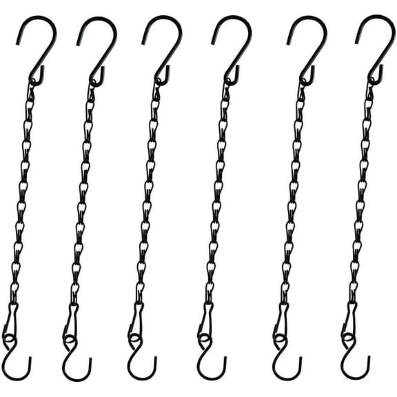 11 Inch Black Hanging Chain for Plants, Small Hanging Basket Chains with Hooks, Bird Feeder Extender, Porch Wind Chime Hanger, 6PCS