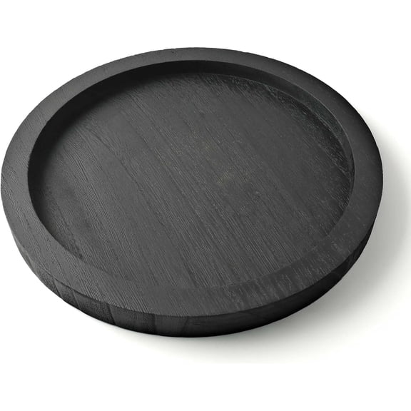 11 Inch Black Round Wooden Tray, Decorative Serving Trays for Ottoman Coffee Table Candle Holder  Decor Accessories