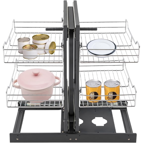 11 Inch Blind Corner Pull-Out Organizer 2-Tier Heavy Duty Kitchen Cabinet Storage Drawer, 4 Baskets with Adjustable Height, Soft Close Rails, for Left/Right Opening Corner Cabinets