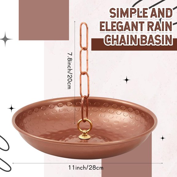 11 Inch Brass-finished Rain Chain Basin - Aluminum Alloy Rain Basin Catcher with Drainage Holes & 20cm Chain Garden Decor$$
