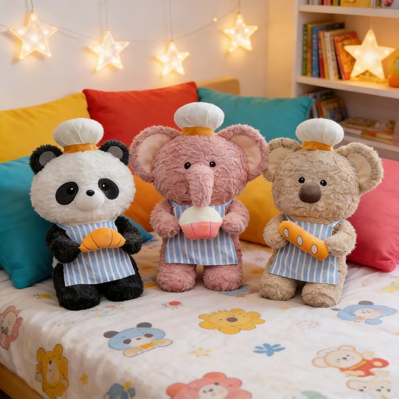 11 Inch Chef Bear Plush Stuffed Animal Baking Doll with Three-Dimensional Accessories for Festive Presents and Room Accents Sunny Yellow Style