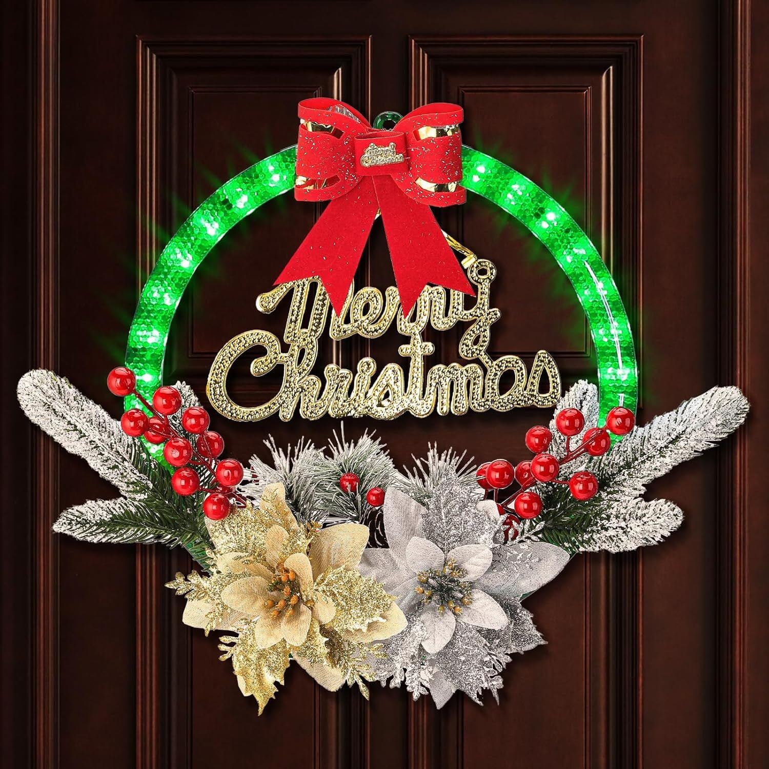 11 Inch Christmas Wreath with LED Lights, 2024 New PreLit Artificial