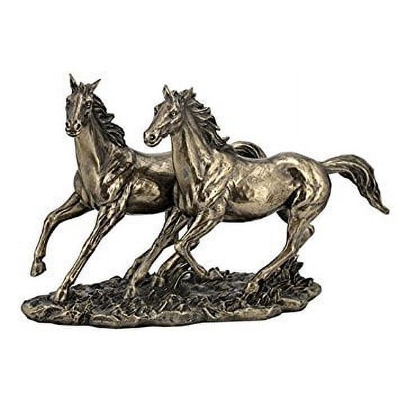 11 Inch Cold Cast Bronze Color Sprinting Horses Figurine Statue Decor