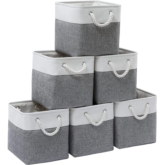 11 Inch Collapsible Fabric Cube Storage Bin 6 Pack White and Grey