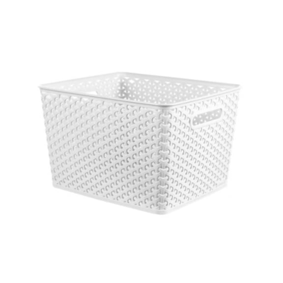 11 Inch Cube Compatible Y-Weave Storage Basket - Large, Decorative with Cut-Out Handles