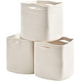 thumbnail image 1 of 11 Inch Cube Storage Bins, 11x11 Cube Storage Bins for Cube Organizer, Square Cloth Storage Cubes, Woven Storage Baskets for Shelves, Toy Rope Baskets Storage Kids, Off White (Pack of 3), 1 of 5