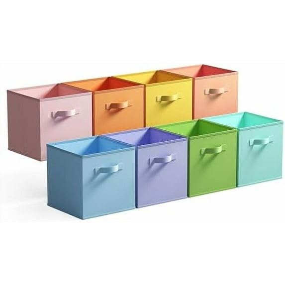 11 Inch Cube Storage Bins, Colorful Cube Storage Organizer, Fabric Storage Bins, Storage Cubes for Shelves, Closet, Toy Storage Bins for Kids Room, Play Room, Colour, 8-Pack
