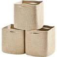 thumbnail image 1 of 11 Inch Cube Storage Bins, Organizing Bins for Cube Organizer, Storage Baskets for Organizing, Woven Storage Basket for Shelves, Cotton Rope Toy Baskets Storage Kids, Brown (Pack of 3), 1 of 10