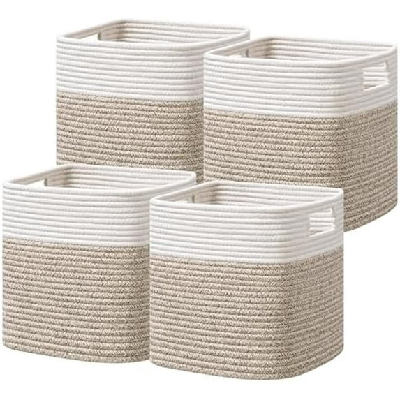11 Inch Cube Storage Bins, Storage Cubes with Handles, 4 Pack Cotton ...