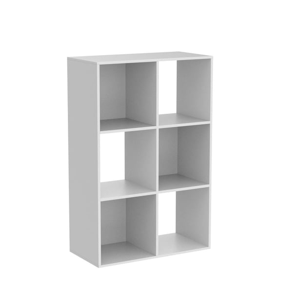 11-Inch Cube Storage Organizer Shelf w/Back, with Exterior Edge, Room Storage Shelves Divider, Bookcase, 6-Cube, White