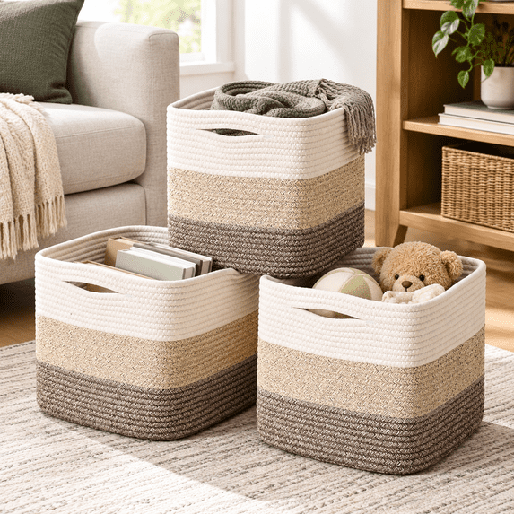 11 Inch Cube Woven Storage Basket, Gradient Brown, 11