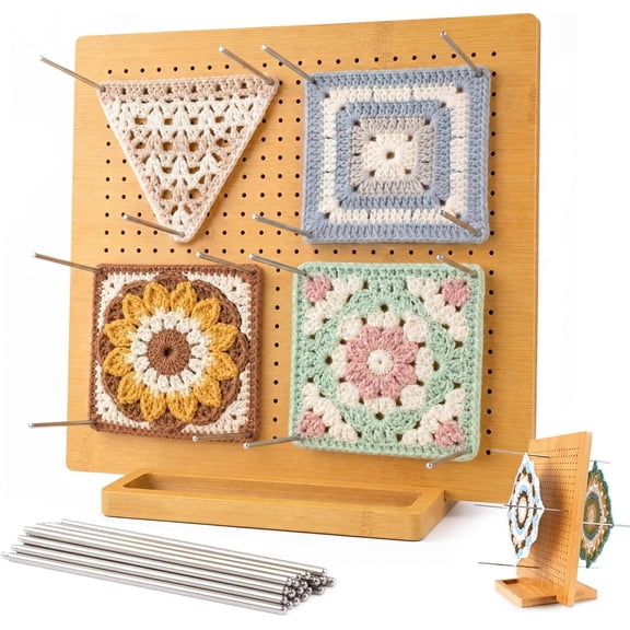 11 Inch DoubleSided Crochet Blocking Board, Bamboo Granny Square Blocking Board with 20 Stainless Steel Pegs, Knitting & Crochet Craft Accessory for Handmade Projects