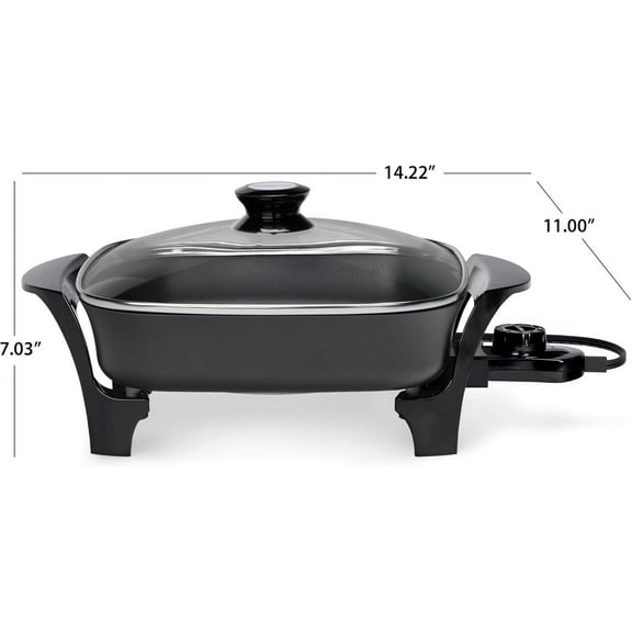 11-Inch Electric Skillet with Glass Lid for Roasting, Frying, Grilling and