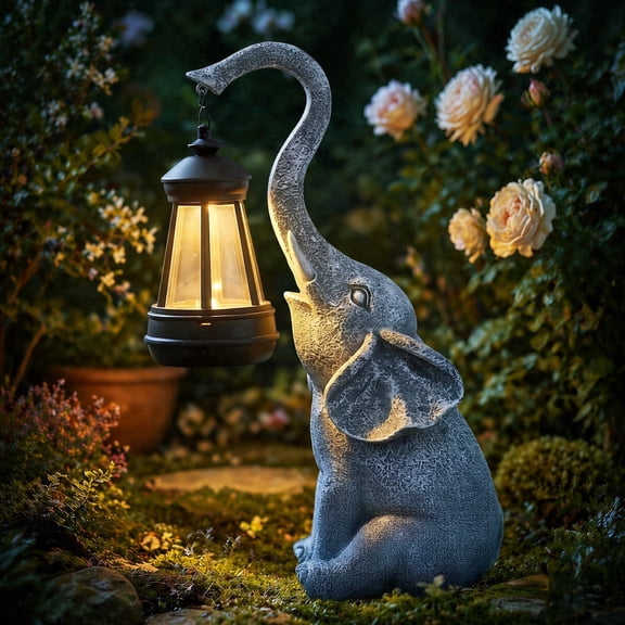 11 Inch Elephant Statue for Garden Outdoor Decor, Handcrafted Figurine Gift for Mom Women Birthday