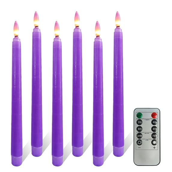 11 Inch Flameless Taper Candles with Remote, Multicolored Candlesticks with LED Flickering Flame, Flameless Candles for Christmas Home & Wedding Decor, Pack of 6