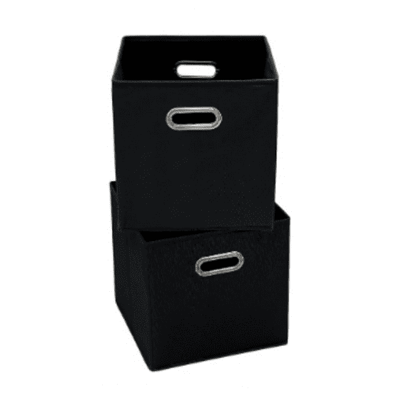 11 Inch Foldable Storage Bins ,Black Fabric Cubes Organizer Baskets with Handle for Closet or Collapsible Box, 11x11x11 Set of 2 (Black )