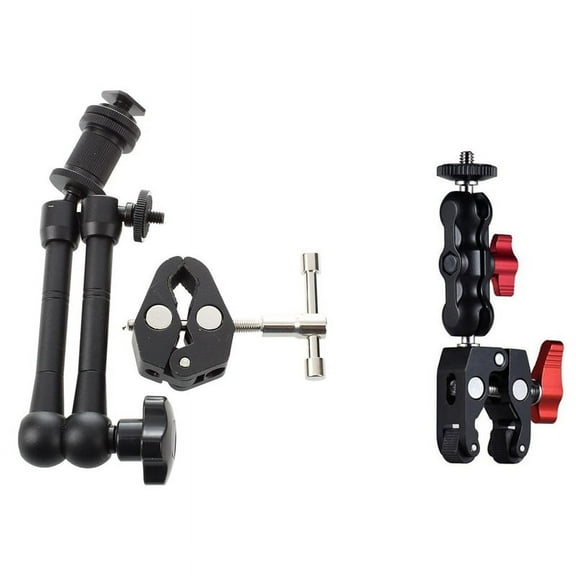 11 Inch Friction Articulating Magic Arm + Super Clamp Crab Plier Clip & Magic Arm Double Hot Shoe Ball Head Crab Claw