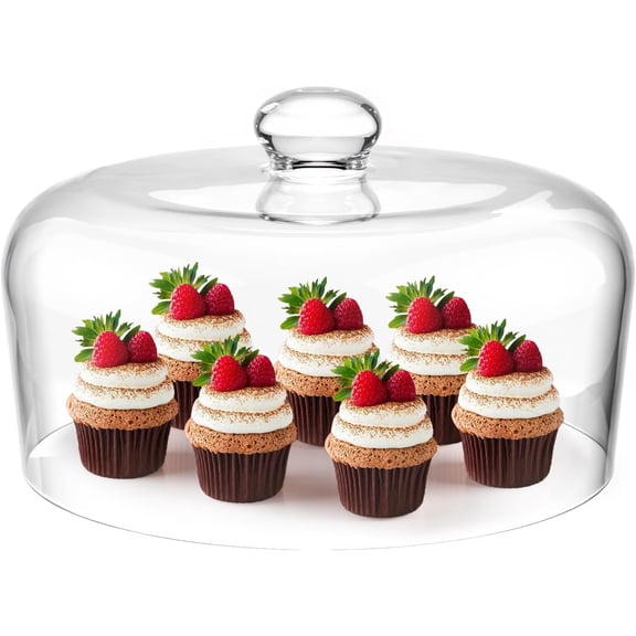 11 Inch Glass Cake Dome Cover, Upgraded Thickened Clear Cake Cover Lid for Cake Stand, Round Cloche Glass Dome for Dessert Plates Display and Protection